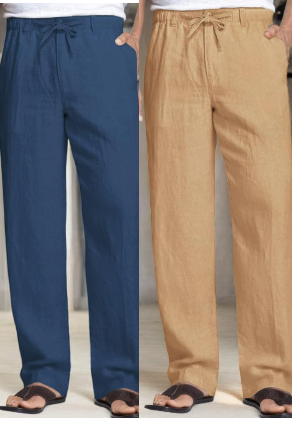 Pack of 2 Blue , Cream Linen Regular Fit Pant-49367