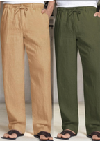 Pack of 2 Cream , Green Linen Regular Fit Pant-49378