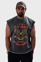 Push Harder Washed Capsleeves Tank Dark Grey